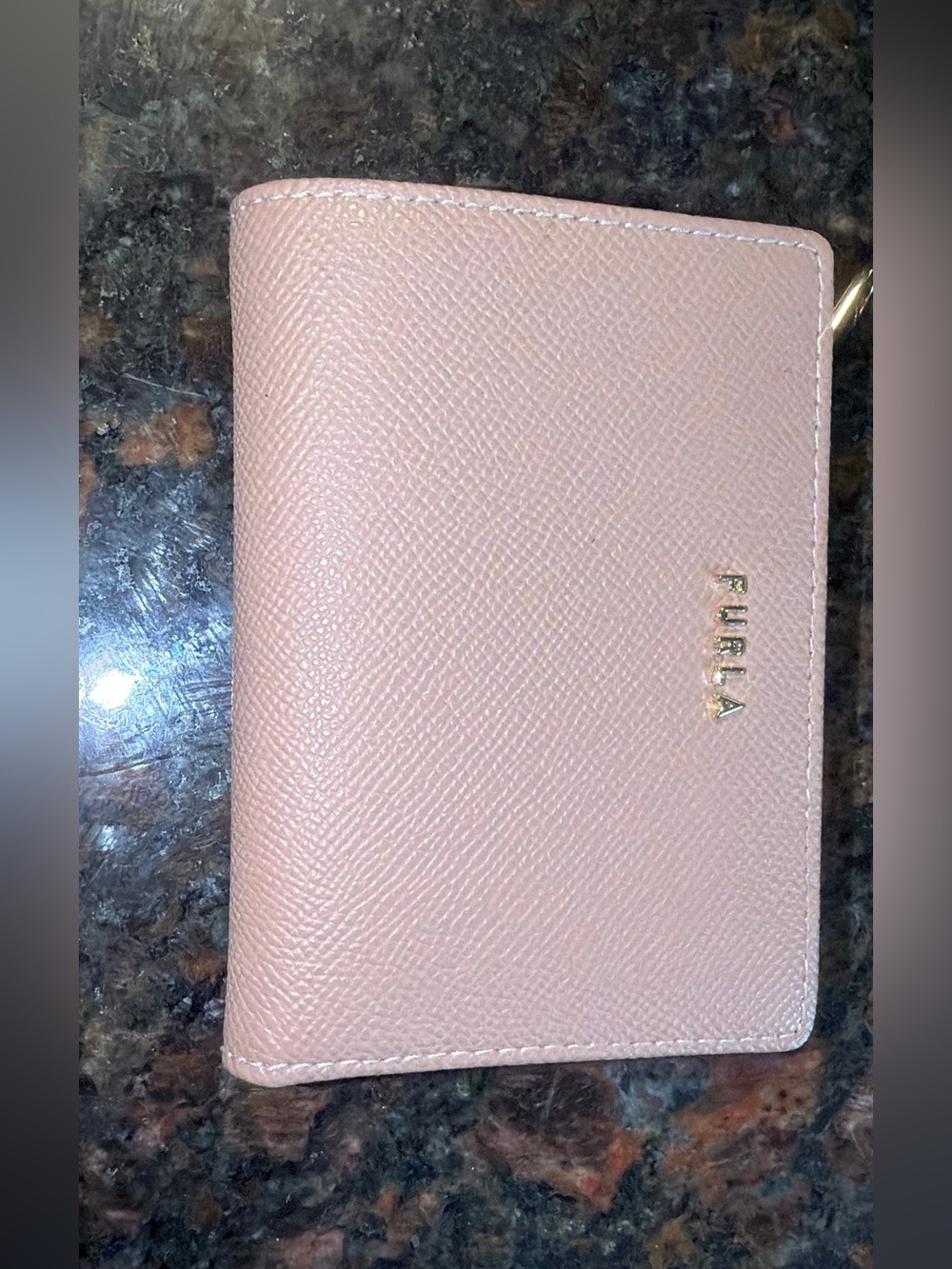 Furla Blush Pink Leather Card Holder with Gold Logo